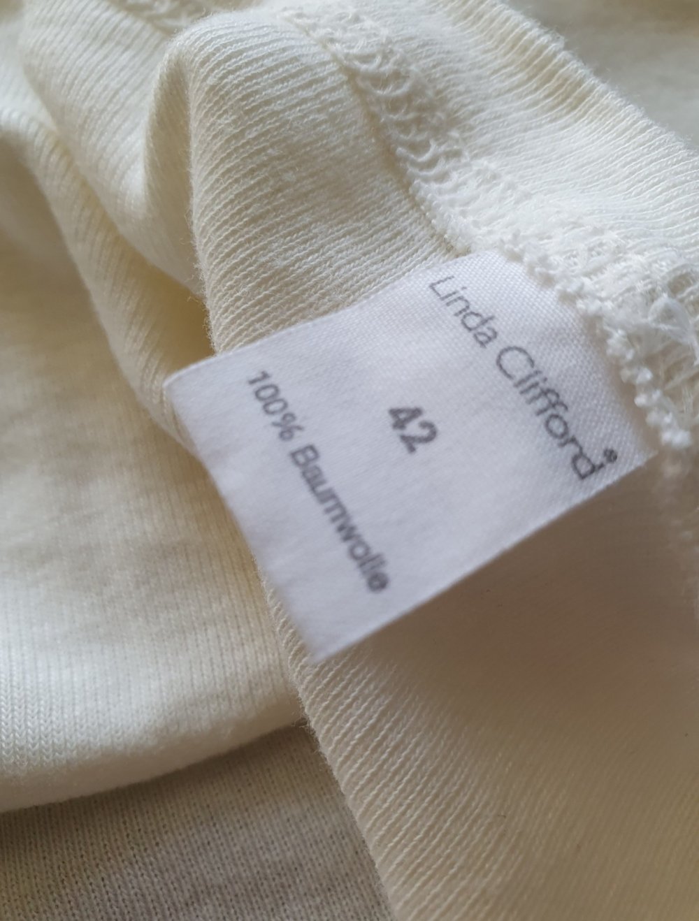 Vintage Linda Clifford Shirt Creme Gr. 42 Baumwolle Häkel