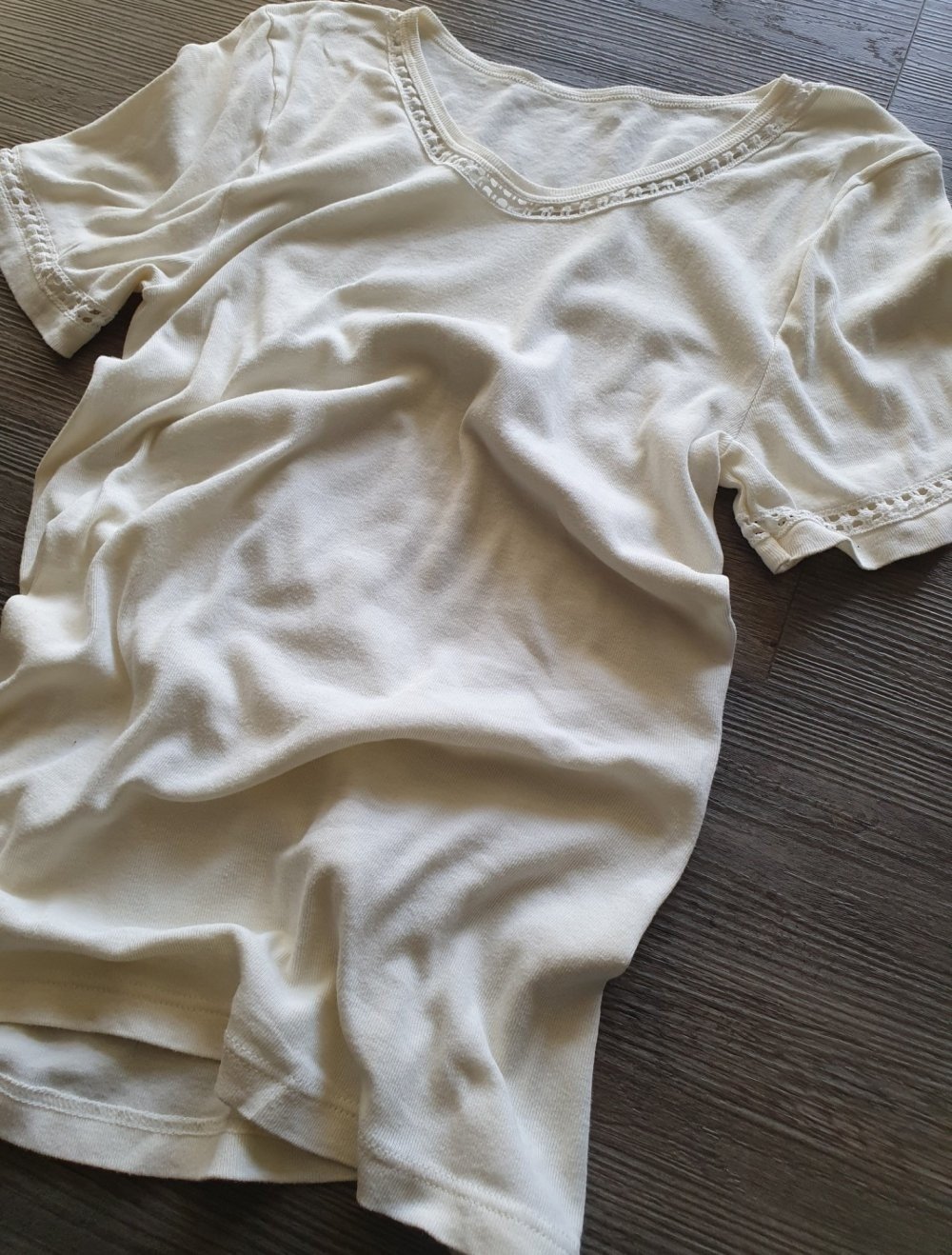 Vintage Linda Clifford Shirt Creme Gr. 42 Baumwolle Häkel