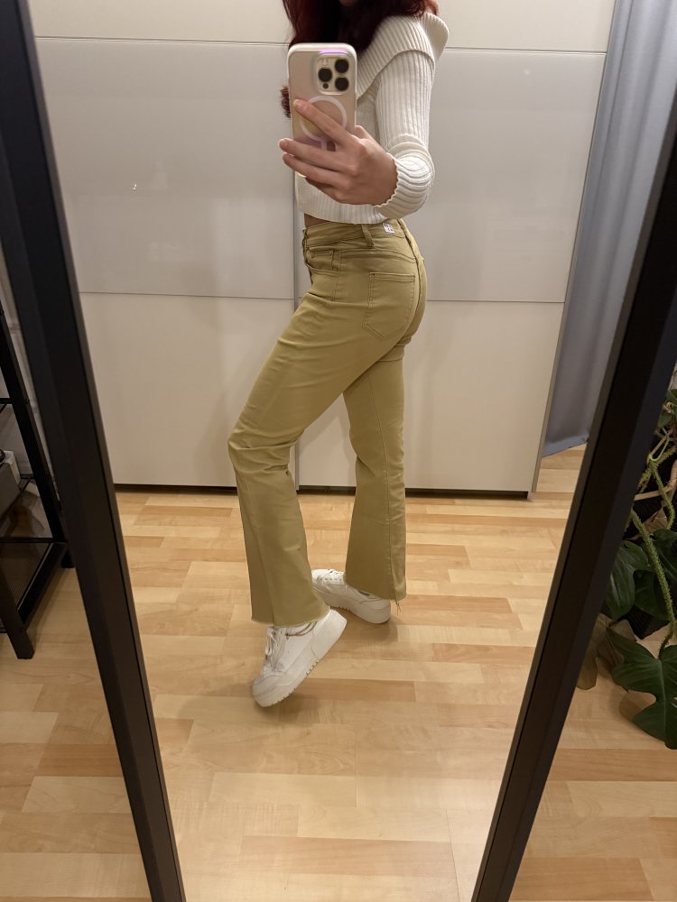 Schlaghose Wide Leg Jeans senffarben beige S 36