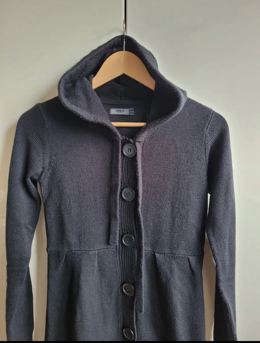 Only Basic Strickjacke mit Kapuze Cardigan Strickmantel Kapuze Hoodie Strick Strickcardigan Knit Hoodie schwarz
