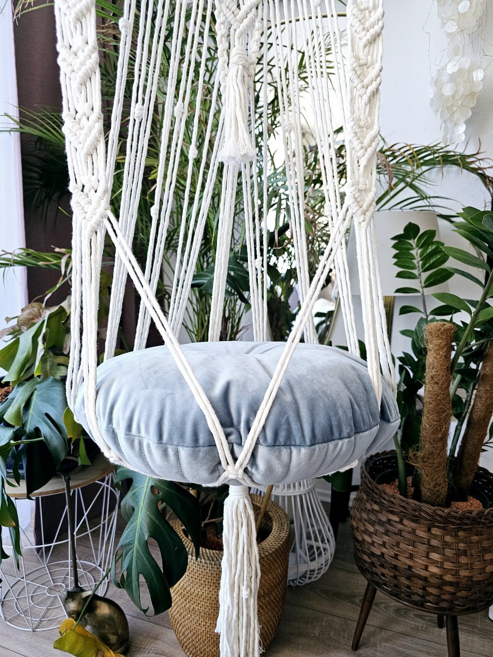 Makramee Macrame Katzenschaukel Wandbehang neues Kissen Holz Handmade Baumwolle Unikat