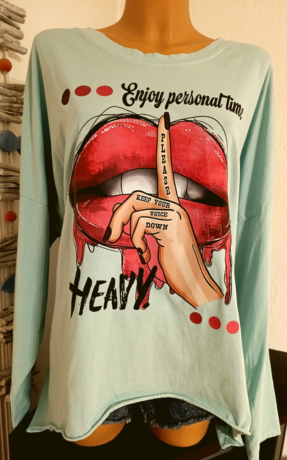 Pullover Longsleeve Oversize Gr. 44-48 Issima mintgrün mit Print hinten länger ++NEU mit Etikett++