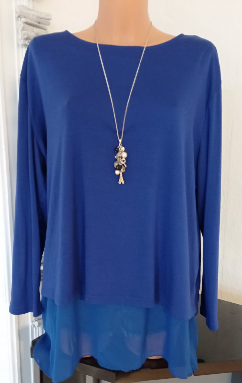 Pullover Gr. 46 blau Lesara Länge 80 cm A-A 65 cm