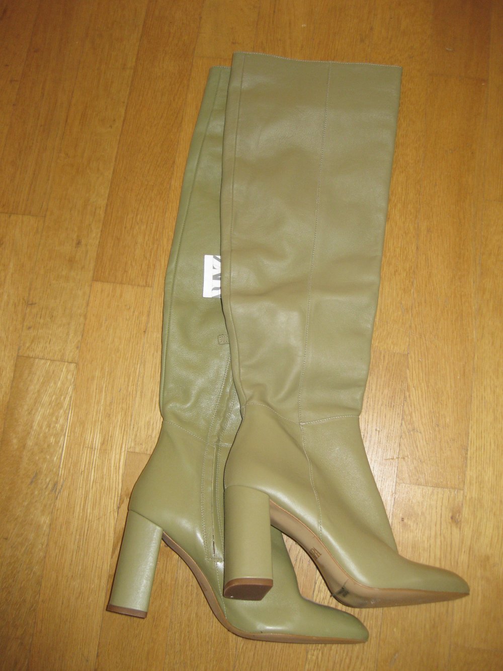 Zara Overknee Schlupfstiefel Leder olive 40