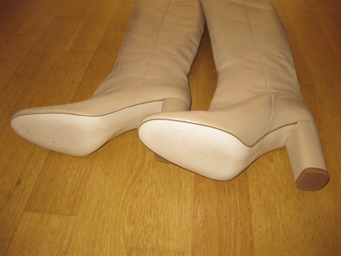 Zara Schlupfstiefel Leder creme beige 40