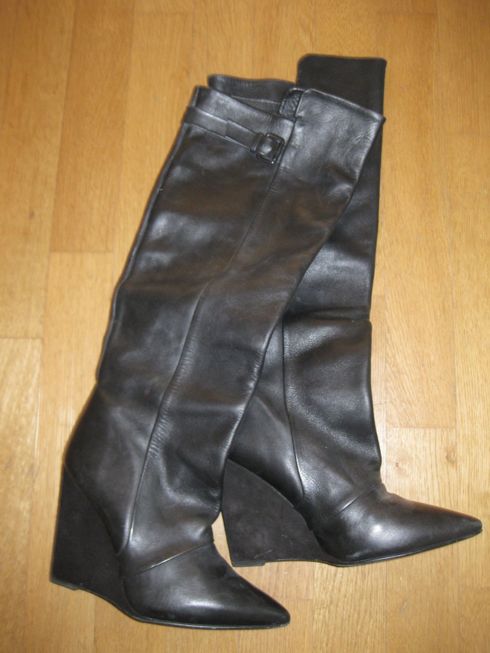 Zara spitze Leder Schlupfstiefel schwarz Keilabsatz Wedges 40,5 / 41