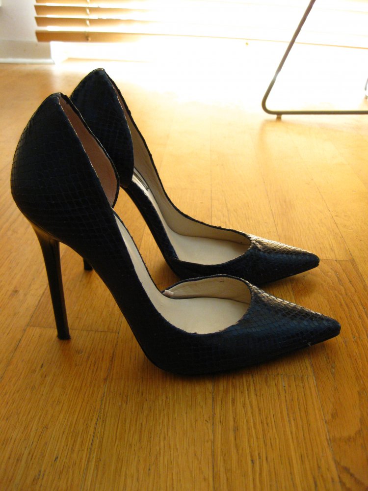 Zara High Heel blau Snake Leder Cut Out D'Orsay Pumps 38