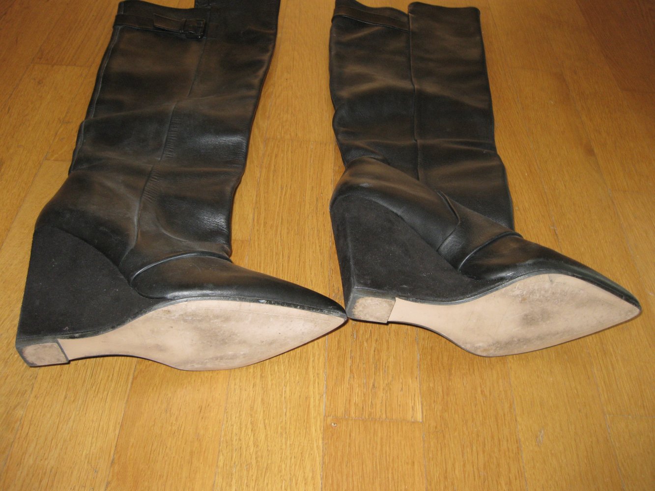 Zara spitze Leder Schlupfstiefel schwarz Keilabsatz Wedges 40,5 / 41