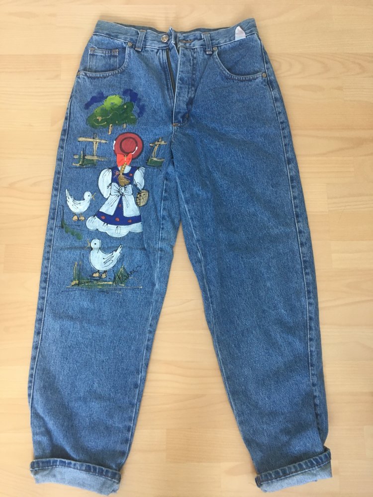 NEU - Jeans Wild Adventure Mom-Jeans, handbemalt 100 % Baumwolle - Gr. 40 / L