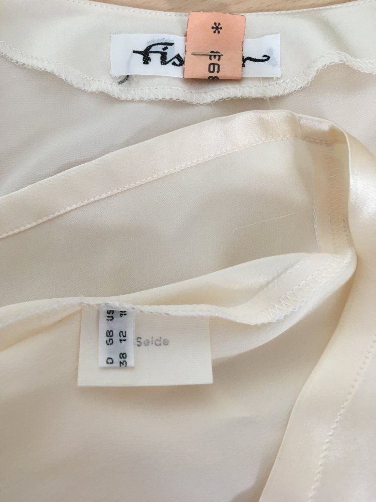 Vintage - Seide Bluse / Hemd / Hemdbluse + Knopfleiste, weiß beige creme - Gr. 38 / M