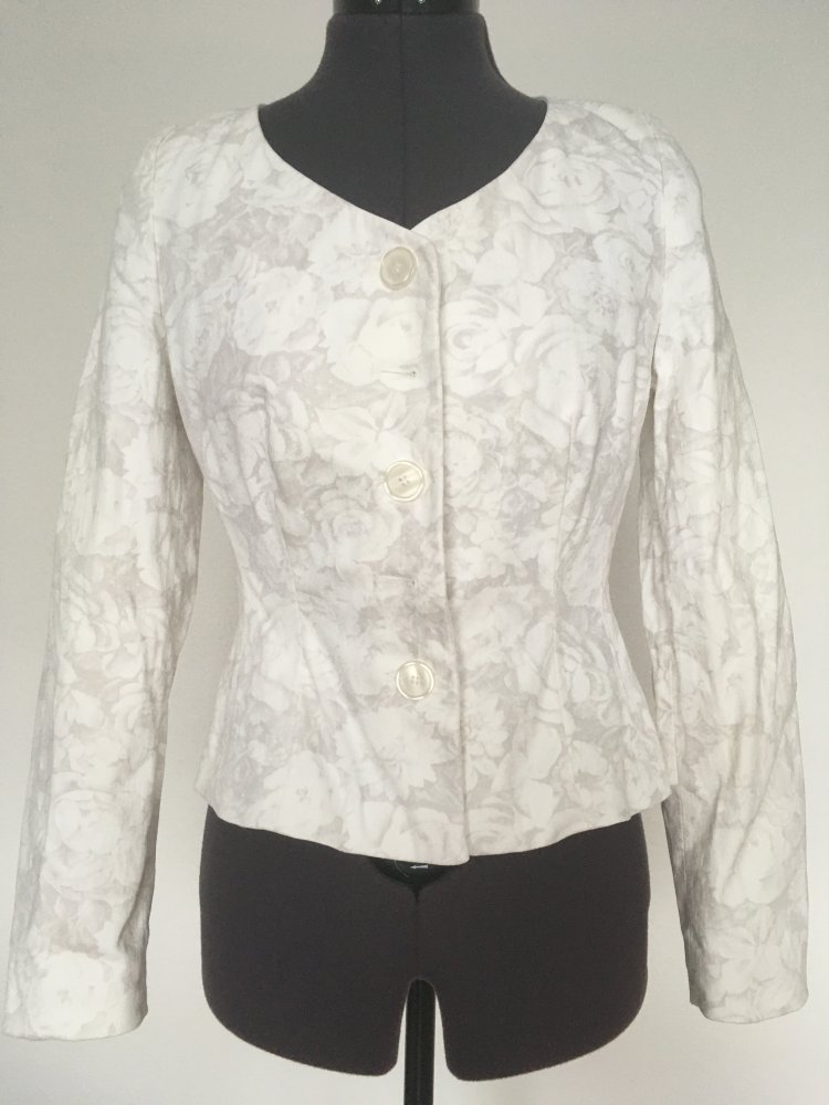 NEU - Alba Moda Blazer / elegante Jacke mit Rosenmuster, weiß grau, 98 % Baumwolle - Gr. S / 36