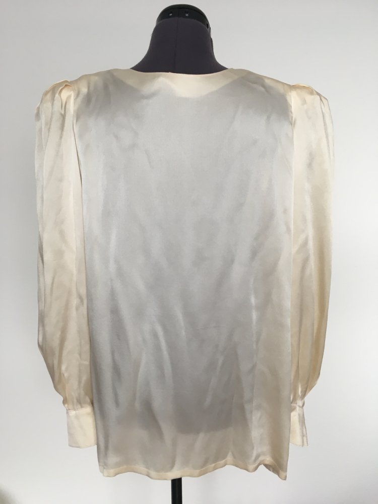 Vintage - Seide Bluse / Hemd / Hemdbluse + Knopfleiste, weiß beige creme - Gr. 38 / M