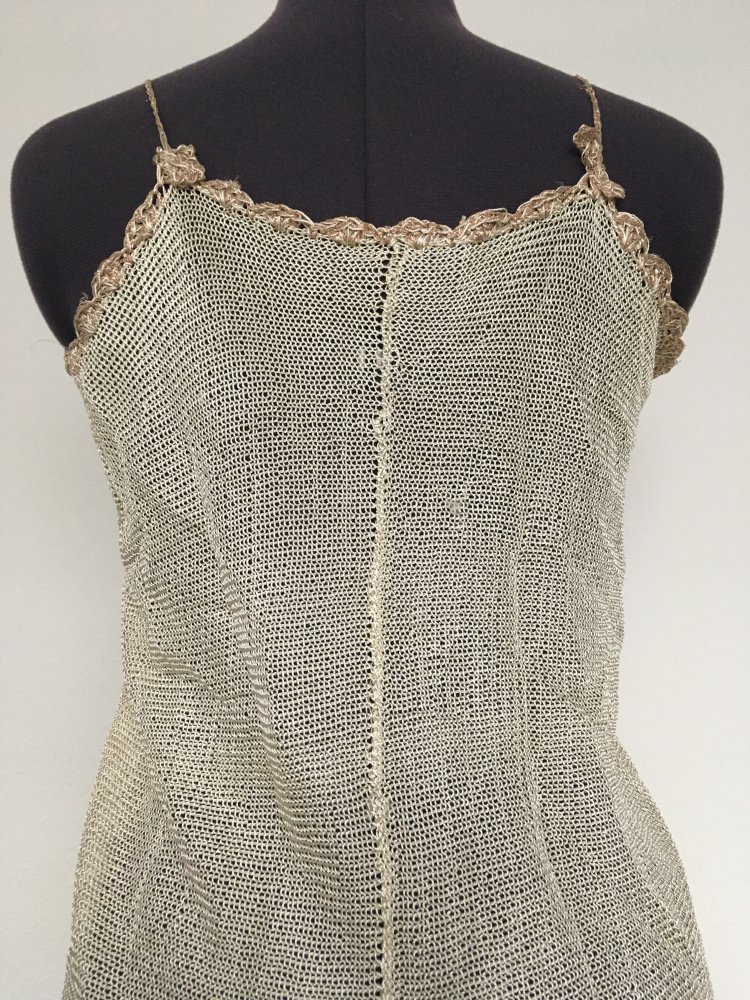 Vintage Top Strick / Trägerhemd mit Applikationen, Glitzer, beige - Gr. S / 36