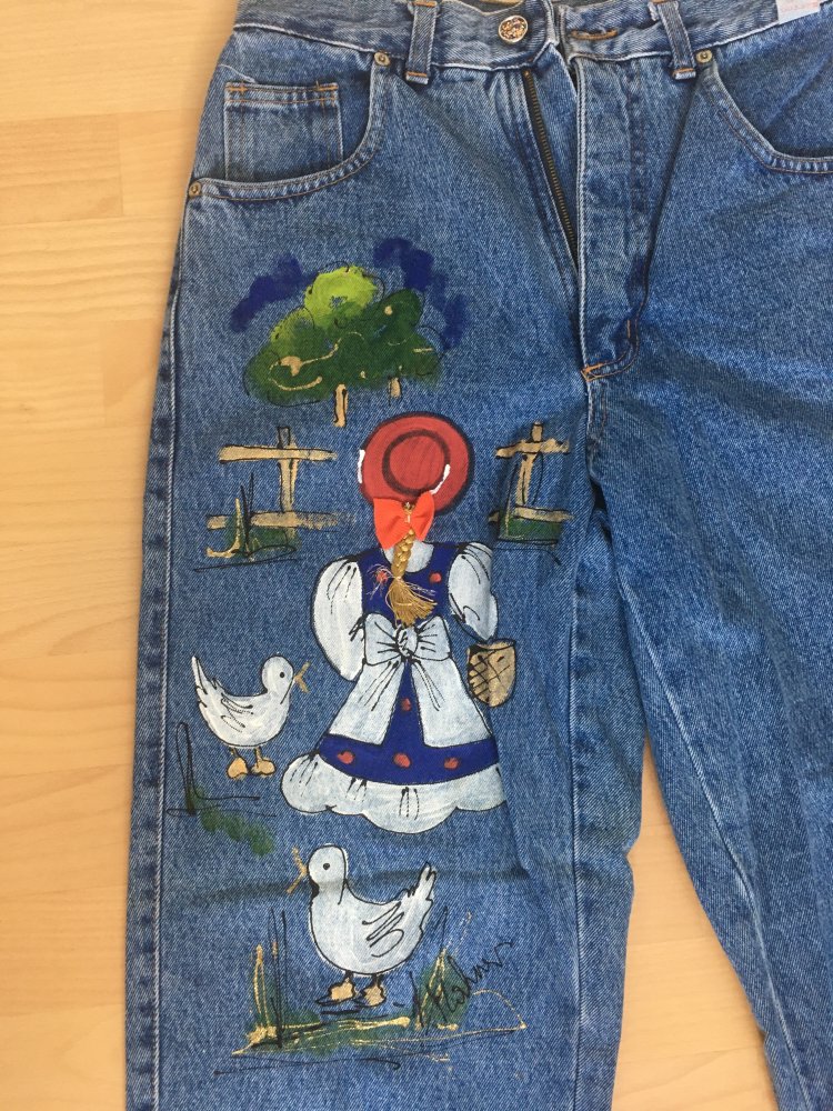 NEU - Jeans Wild Adventure Mom-Jeans, handbemalt 100 % Baumwolle - Gr. 40 / L