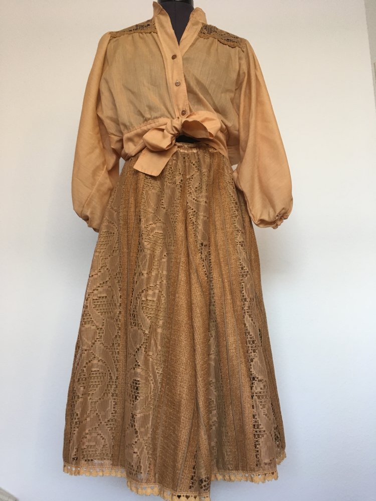 Vintage - Maxi Rock mit Gummibund, beige - Gr. XS / 34, S / 36