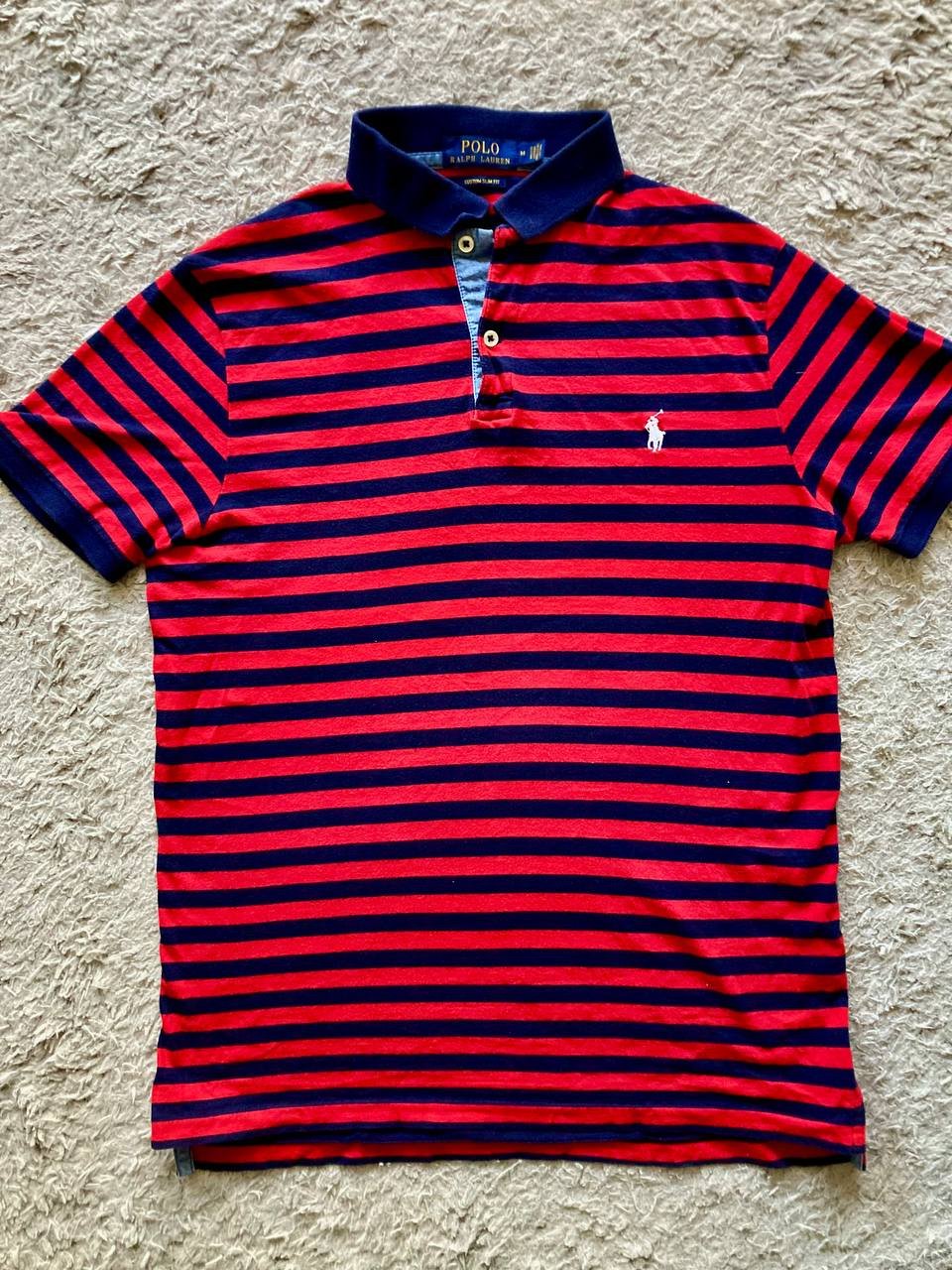 Polo Ralph Lauren Poloshirt – Größe M – Rot/Navy Gestreift