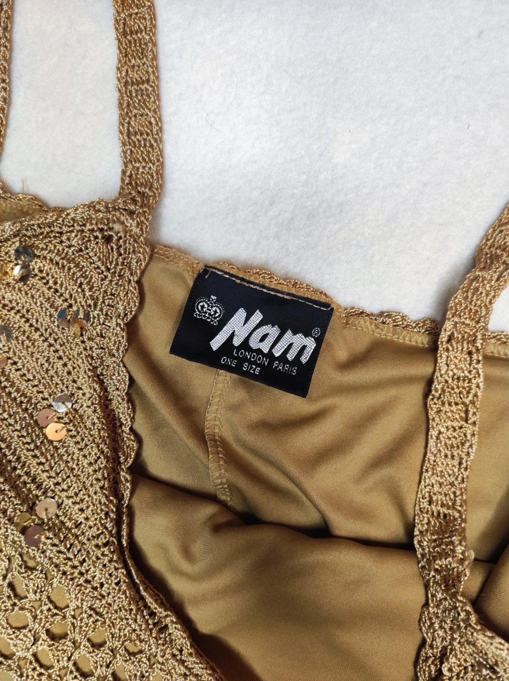 Handgehäkeltes Metallic-Minikleid / Trägerkleid – ONE SIZE