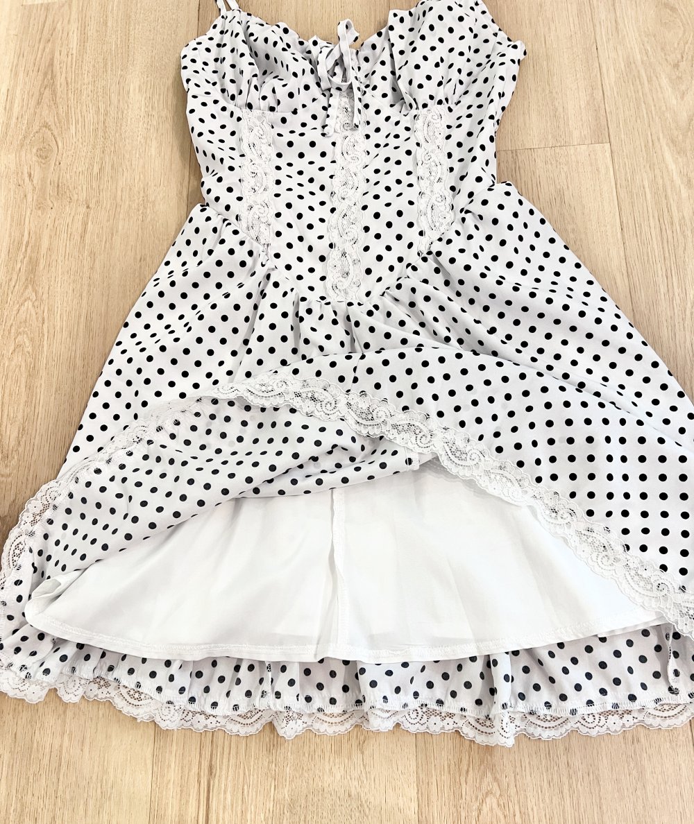 Süßes Damen Pola Dot Skater A-Linie Sommerkleid Weiß Schwarz S/36