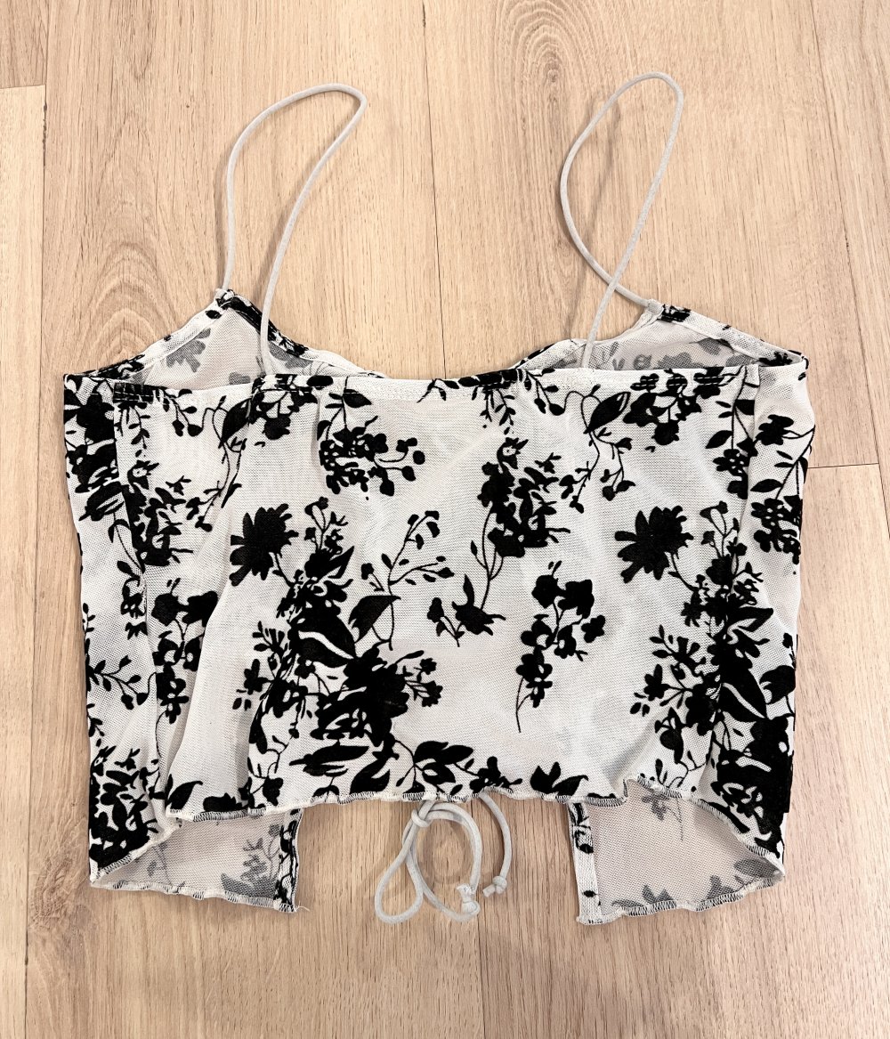 Sexy Damen Mesh halb durchsichtiges Crop Top Weiß Schwarz Samt XS