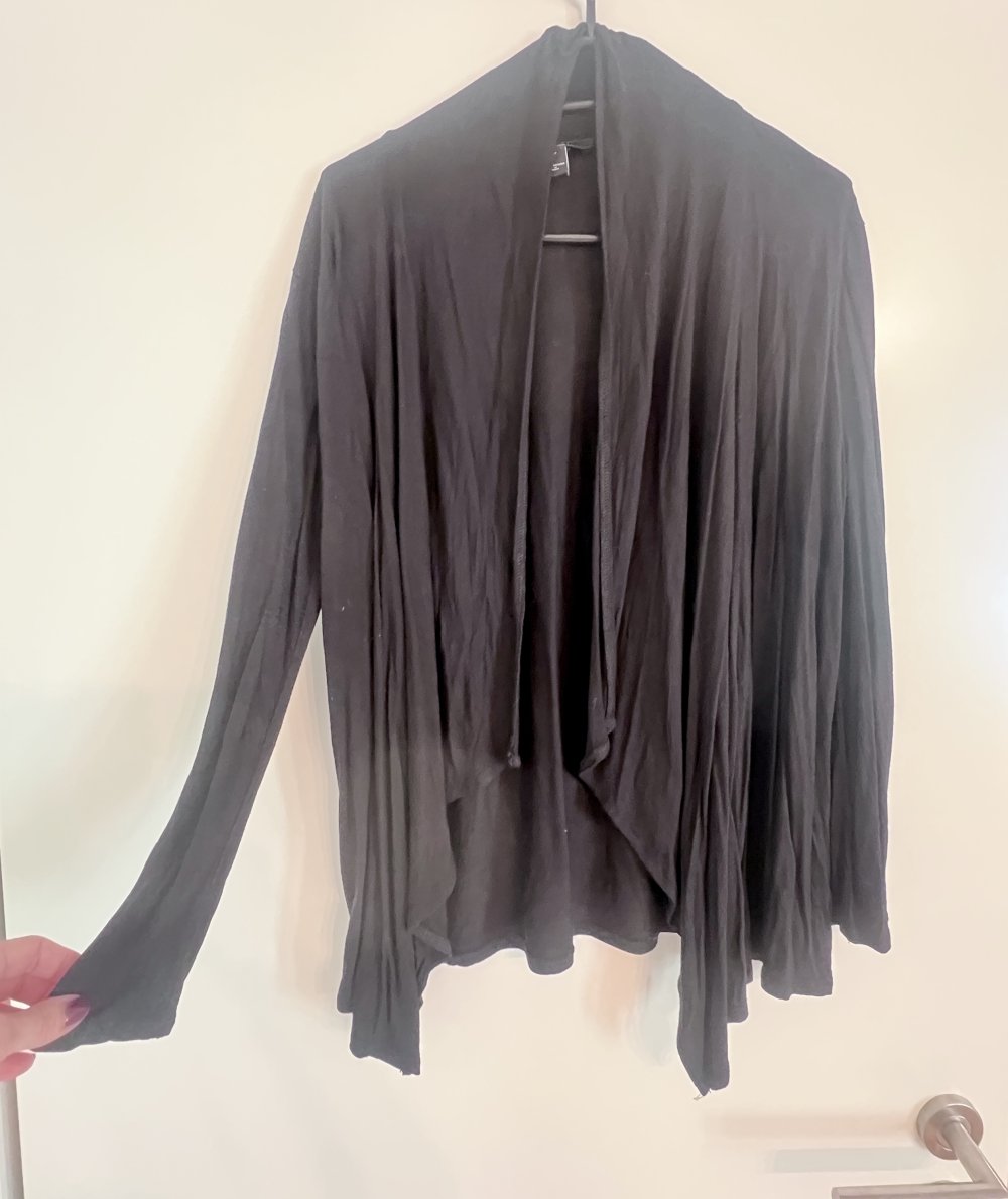 Damen Basic Asymmetrischer offener luftiger Cardigan schwarz S/36