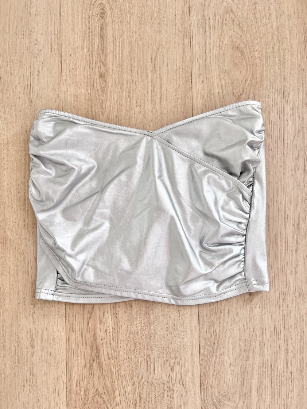 Sexy Damen Metallic Lederlook Wickel Extremer Minirock Silber XS