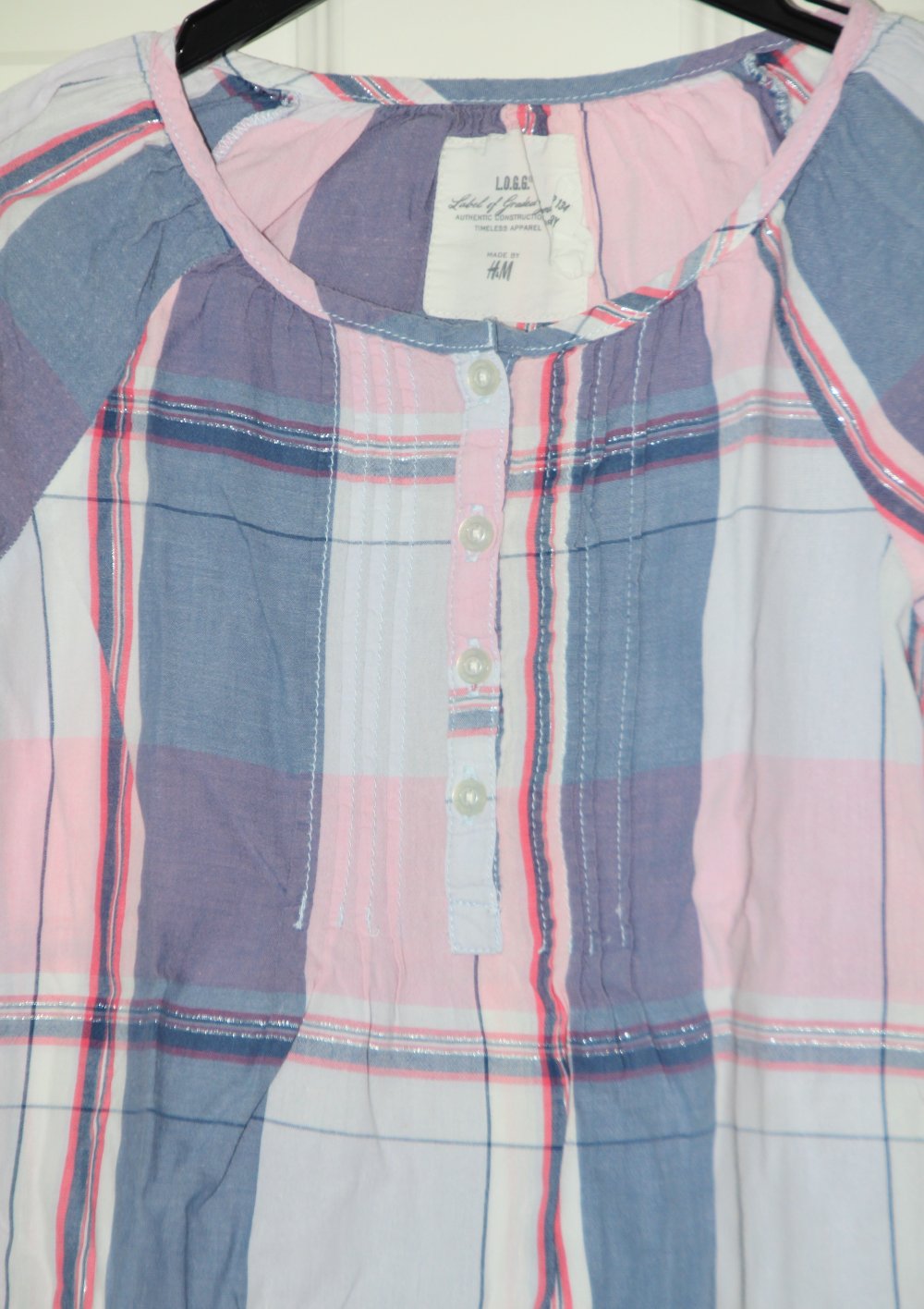 H&M Logg Tunika 128 134 Hängerchen Bluse blau rosa 3/4 Arm w Neu