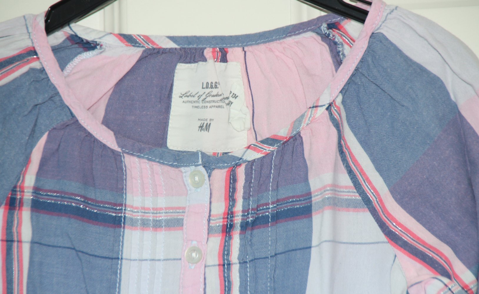 H&M Logg Tunika 128 134 Hängerchen Bluse blau rosa 3/4 Arm w Neu