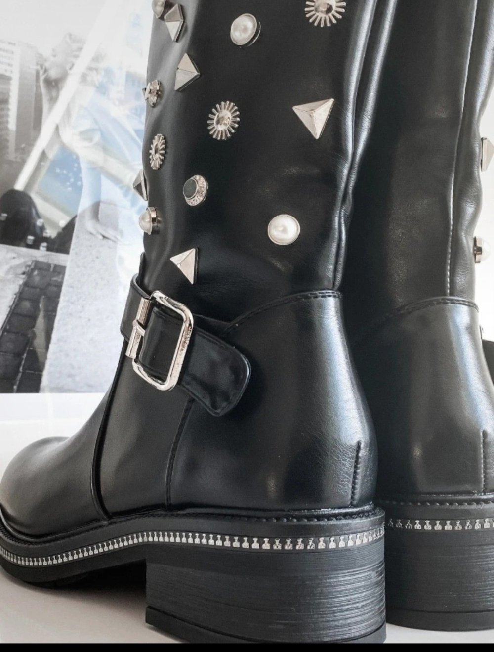 Biker Stiefel Boots Nieten Gr. 38 schwarz