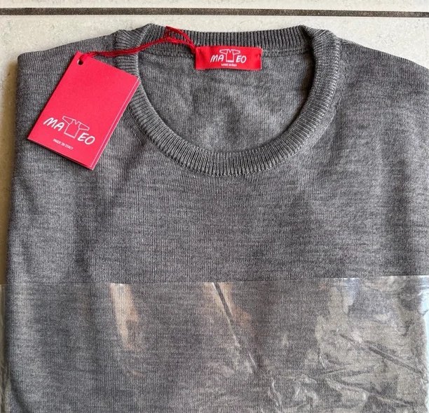Rundhals- Pullover aus 100% Merinowolle mit Alcantara- Patches  Gr. L