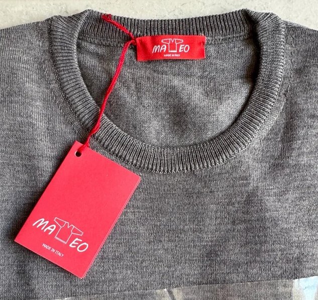 Rundhals- Pullover aus 100% Merinowolle mit Alcantara- Patches  Gr. L
