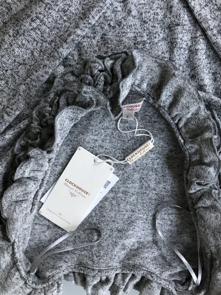 Damen Mädchen Bluse Shirt Longsleeve Grau Festlich kuschelig sehr weich Decolte Gr. L, Marke: C&A Clock hause, NEU mit Etikett