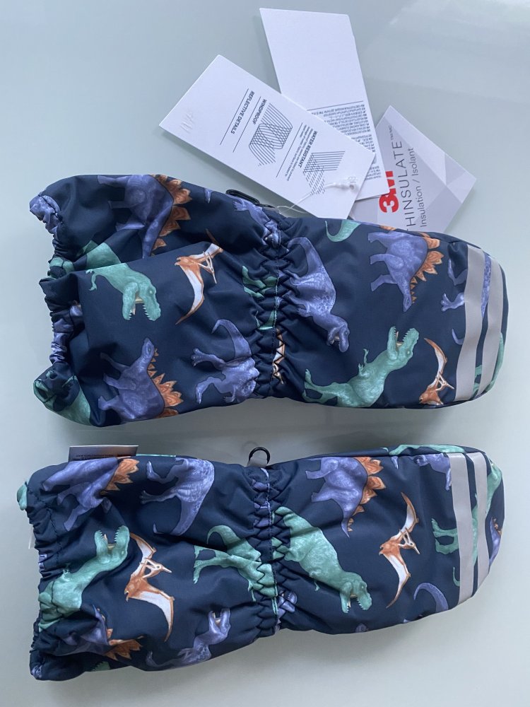 Jungen Kinder Wasserabweisende Skifäustlinge Dino Dinosaurier 3M aus winddichtem und wasserabweisendem Funktionsmaterial mit Kappnähten, Reflektoren, Gr. 146/152 