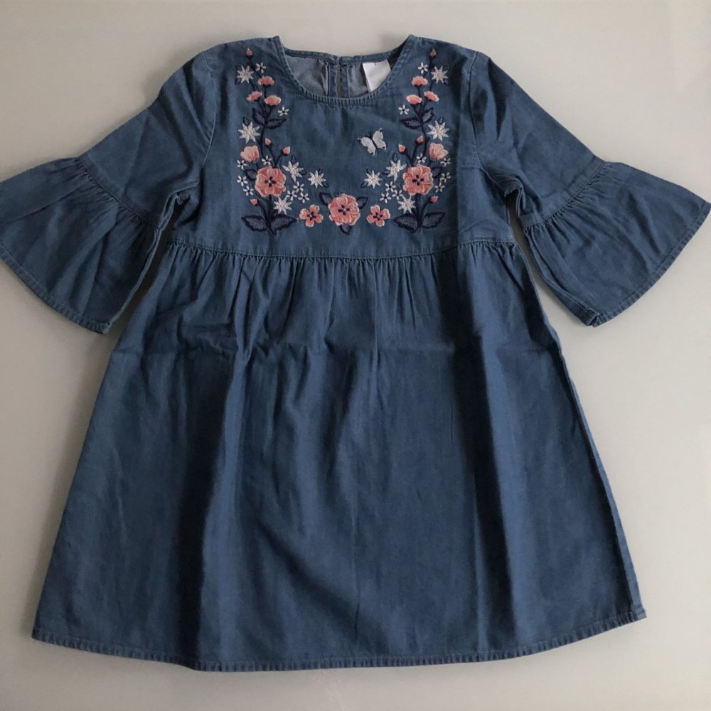 Mädchen Jeans Denim Kleid Kleidchen Blau Blumen C&A Gr. 110, 100% Baumwolle Besondere Anlässe, Marke: C&A, neu mit Etikett