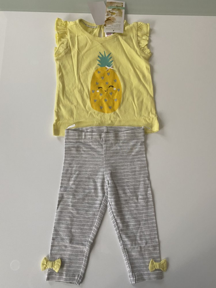 Baby Mädchen Kinder Outfit Set Ananas T-Shirt + Hose Leggings 2-teilig 2 Stks. Grau Gelb Gr. 74, Marke: Baby Club C&A