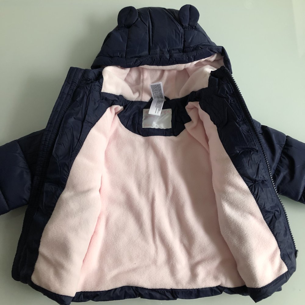 Mädchen Kinder Jacke Jackchen mit Öhren Marineblau Rosa gefüttert, leicht und kuschelig wie eine Daunenjacke :) Gr. 74 Marke: Baby Club C&A