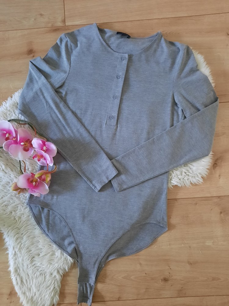 NEU Cos Basic Body Langarm Knopfleiste Langarmshirt casual grau meliert Lingerie Gr M