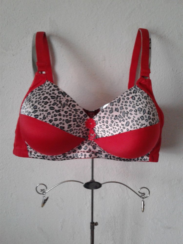 Push Up BH ohne Bügel 95/C rot / leopard neu ungetragen