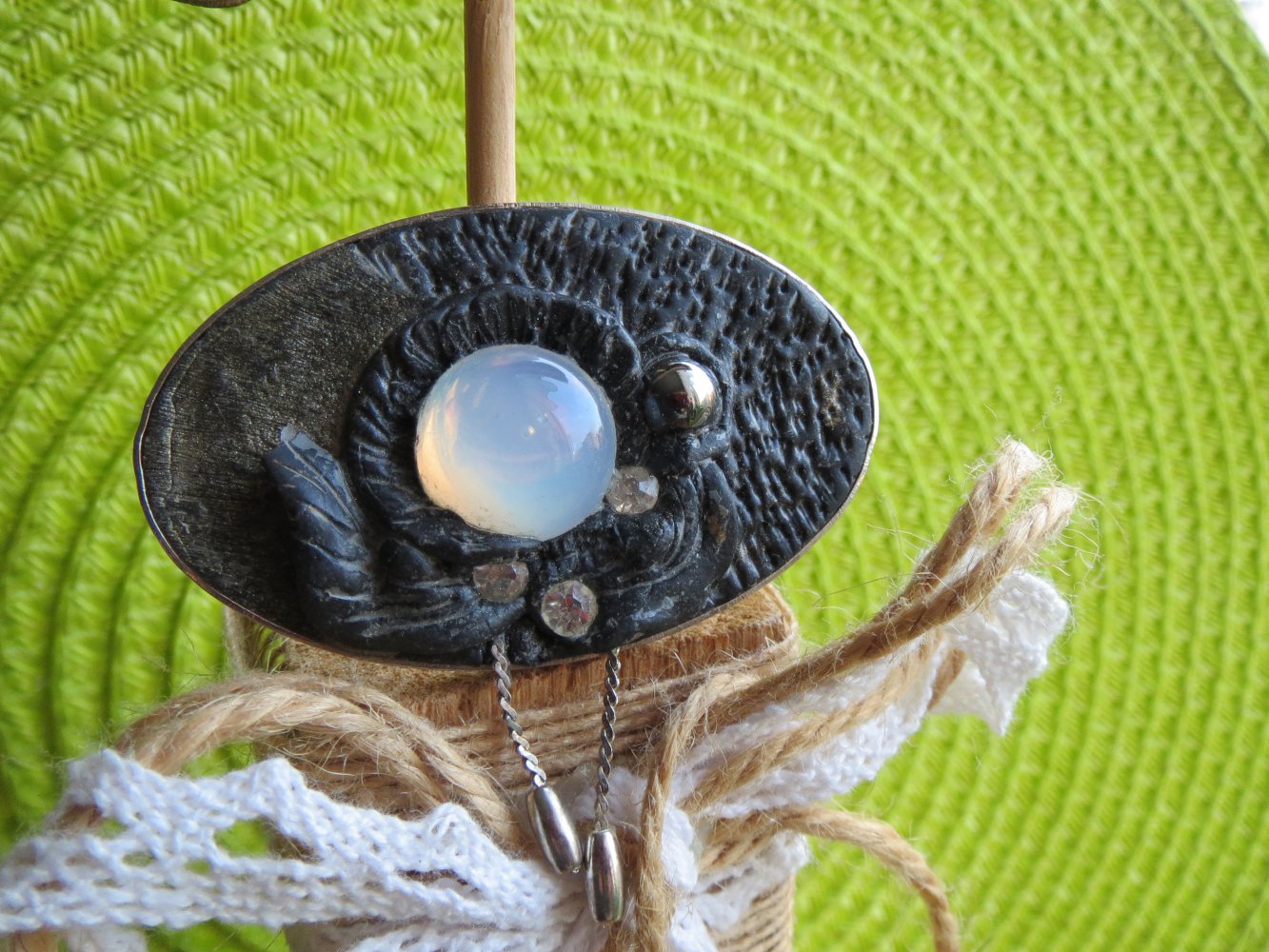 Brosche, Vintage, oval, grau