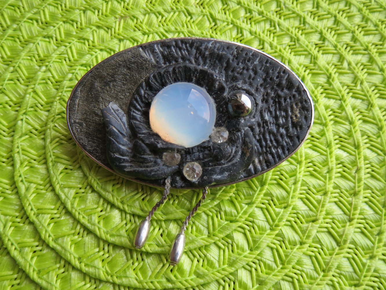 Brosche, Vintage, oval, grau