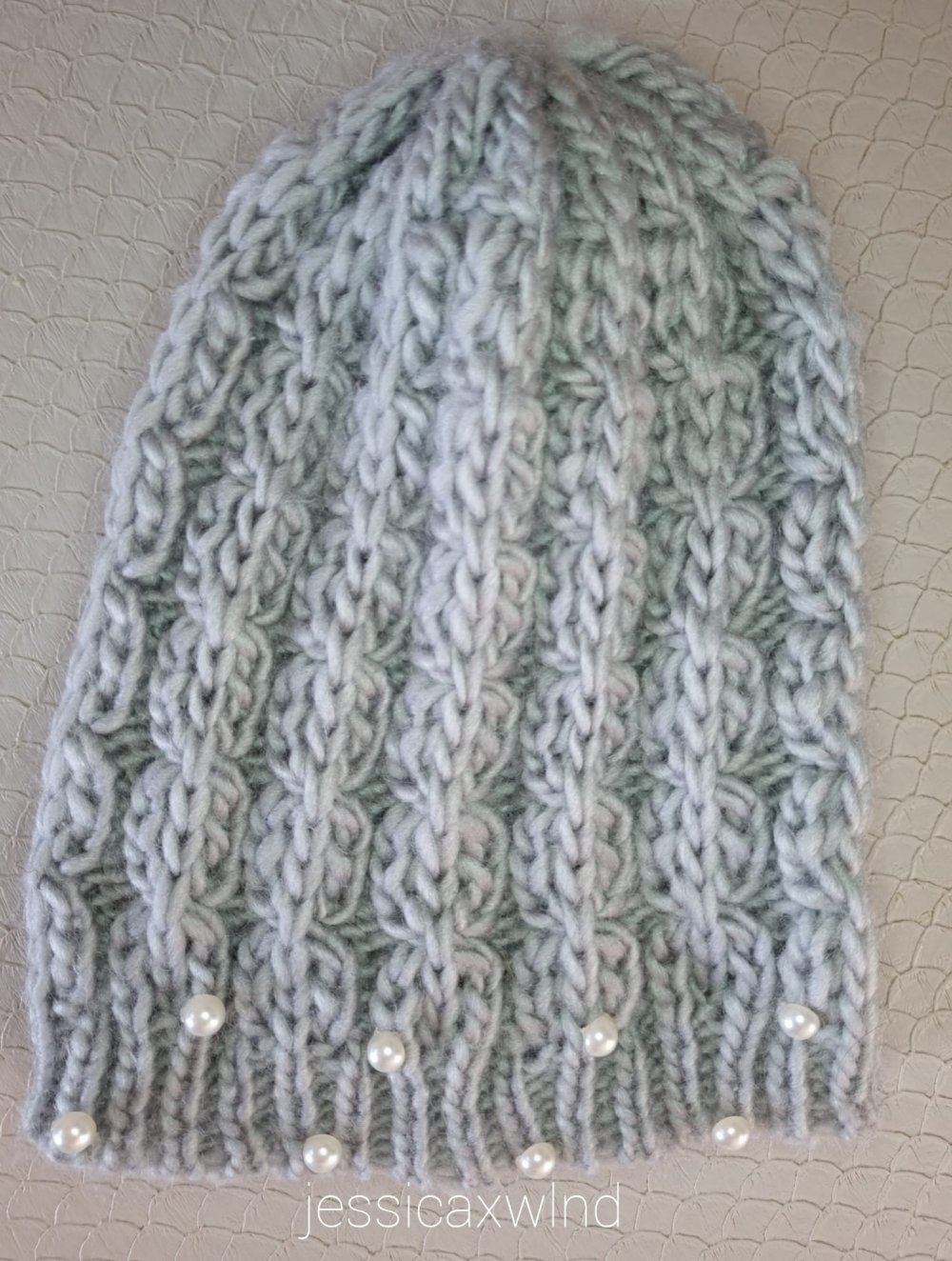 Mütze Perlen Glitzer Grau Strickmütze