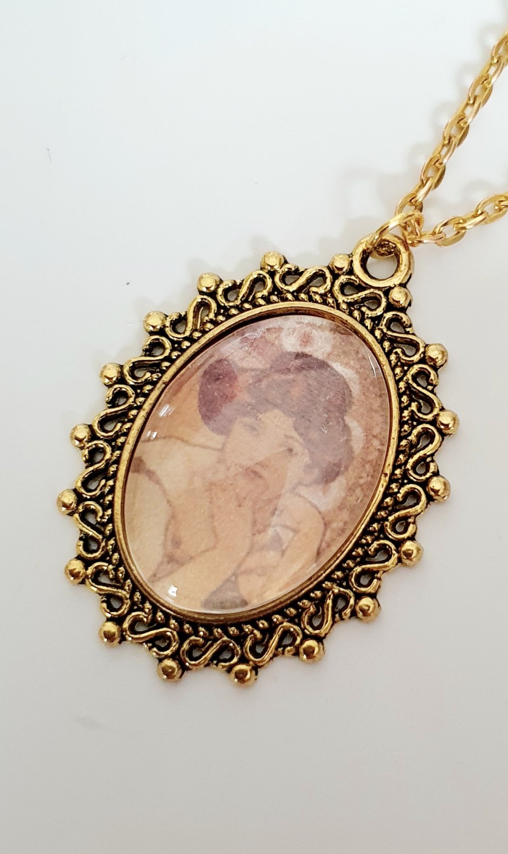 Vintage Kette mit Medaillon Anhänger Choker Cabochon gold Mucha Topas 4 Edelsteine