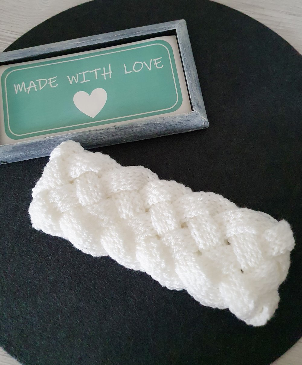 Zopf Stirnband Ohrenschutz Strick weiß Accessoire Winter geflochten