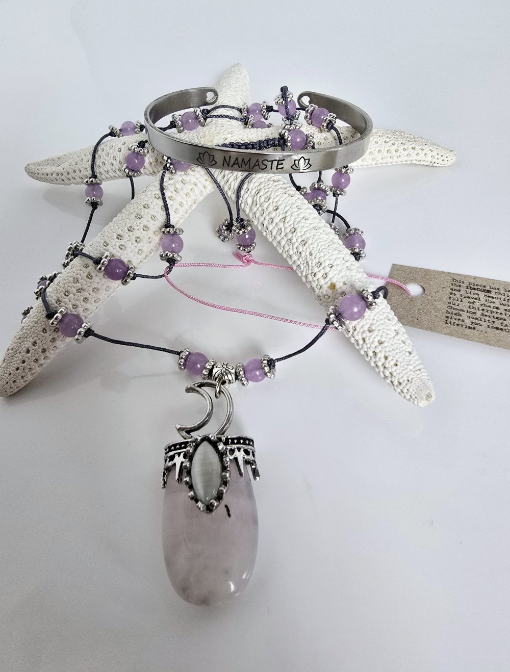 Rosenquarz Mondstein Kette Ibiza