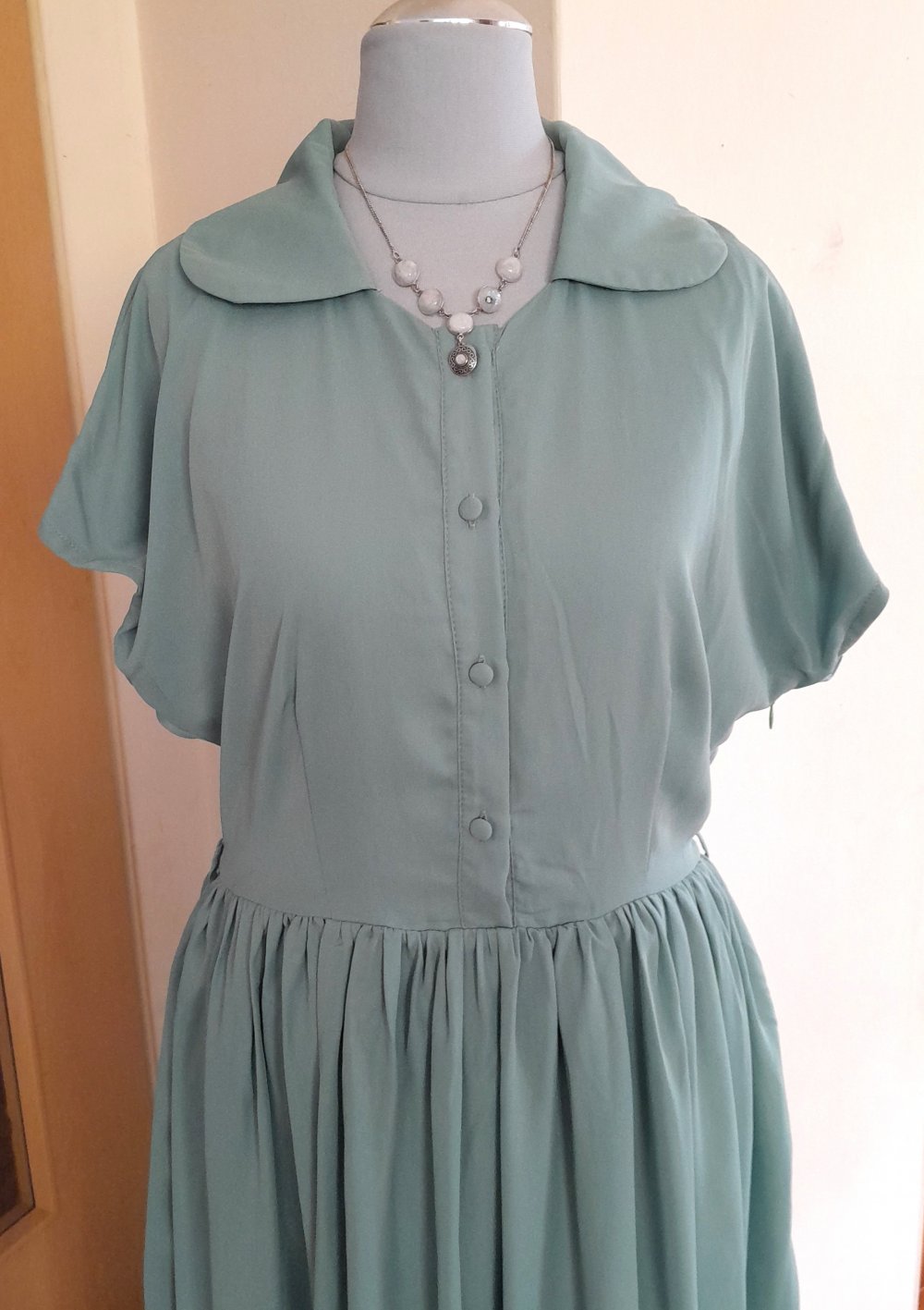 Zauberhaftes, mintfarbenes Retro Midikleid, Gr.S