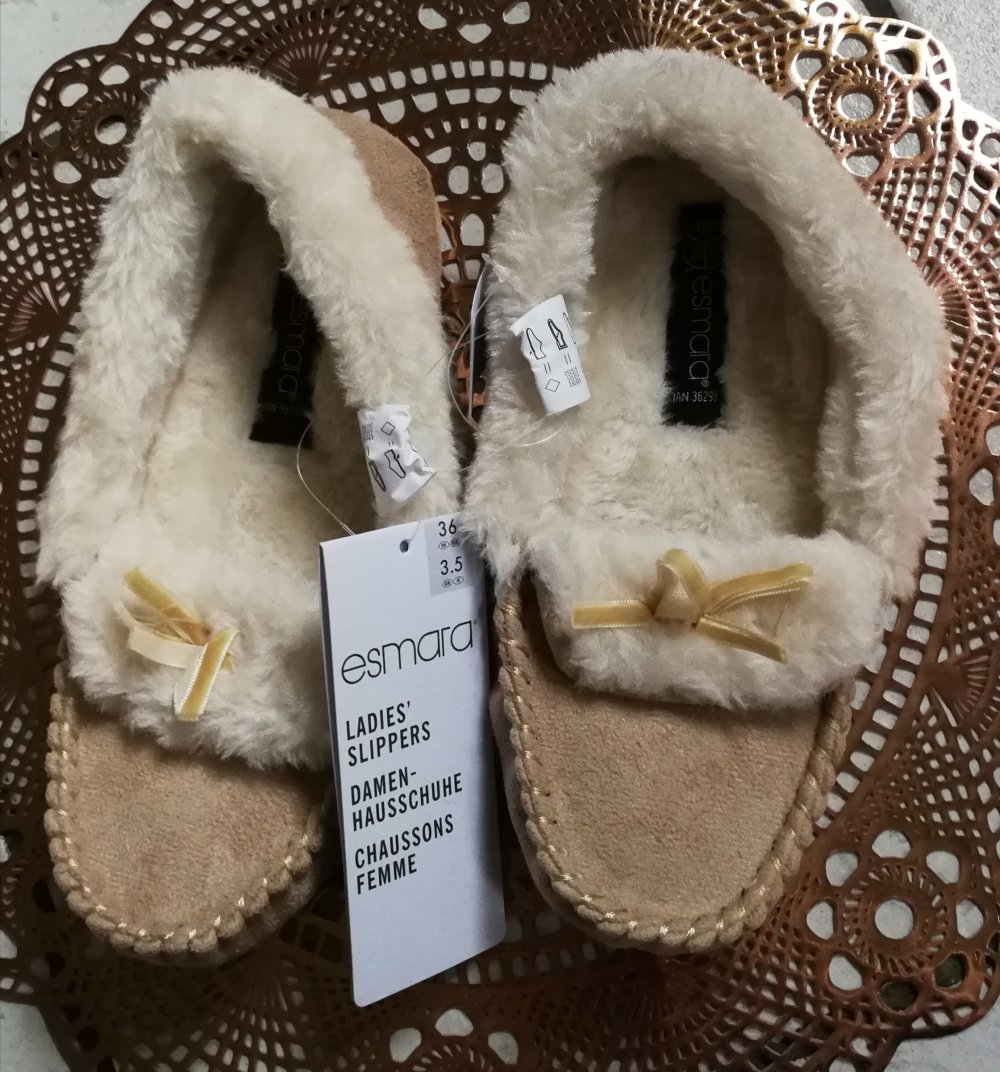 Slipper Mokkasins Kuschel Natur Wildlederimitat vegan