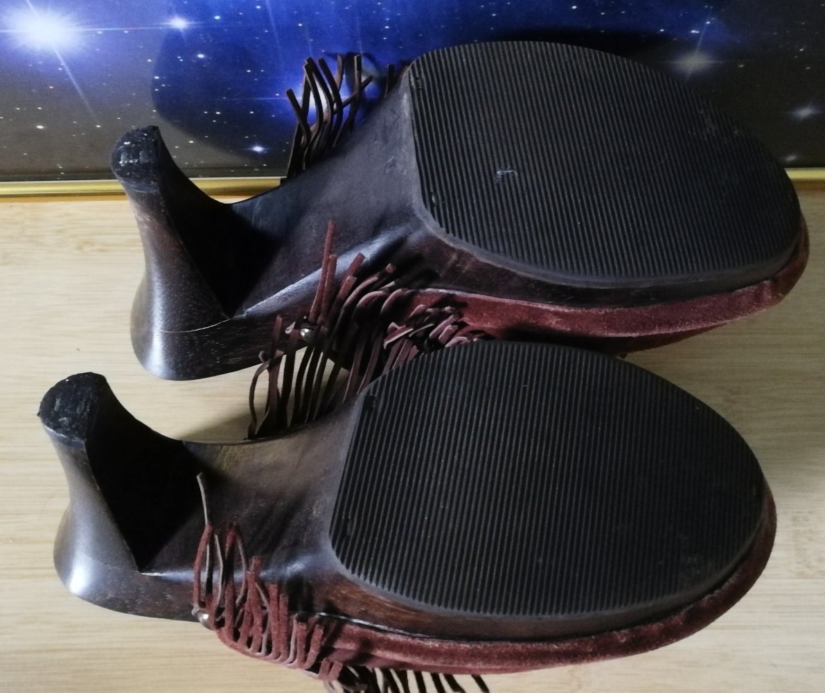 Designerschuhe Two Lips L. A. Plateau Holzstilettos High Heels Fransen vegan Wildlederimitat