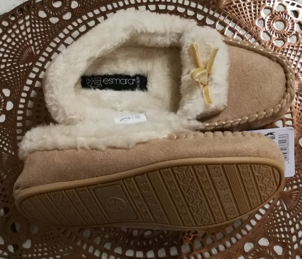 Slipper Mokkasins Kuschel Natur Wildlederimitat vegan