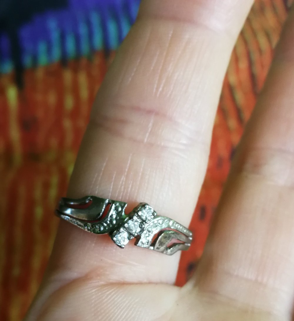 Silberring Fingerring mit süßen Brillis! 80er Vintage Schatz! Retroschmuck Bling-Bling Glitzersteine  Echtsilber