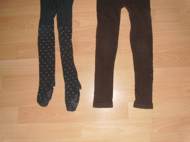 2 Strumpfhosen, grau und braun, Gr. 110/116 und 116/122