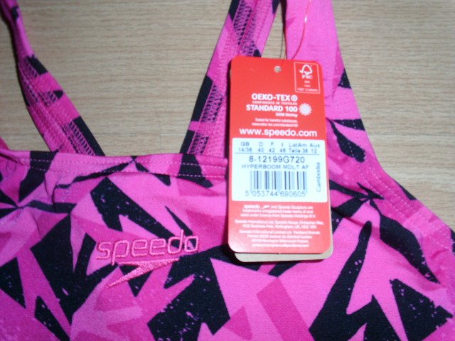 Badeanzug von Speedo, pink-schwarz, Gr. 40 mit Etikett